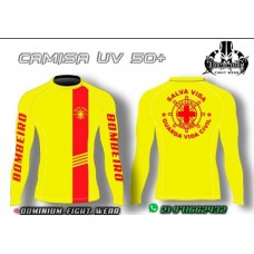 6008 CAMISA MANGA LONGA PROTEÇÃO UV 50+ AMARELA COM FAIXA VERMELHA 
